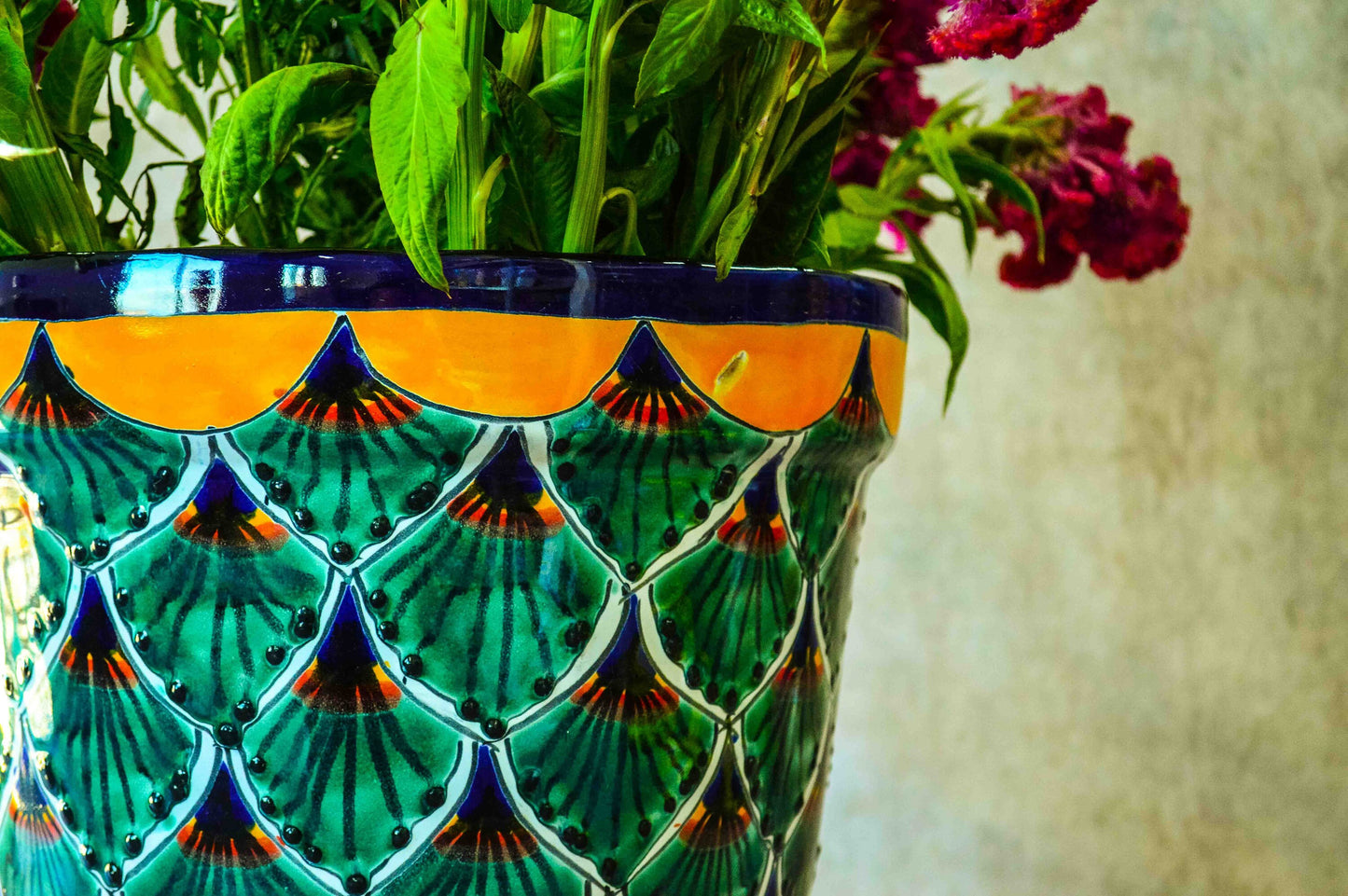 Talavera GREEN PEACOCK Pot