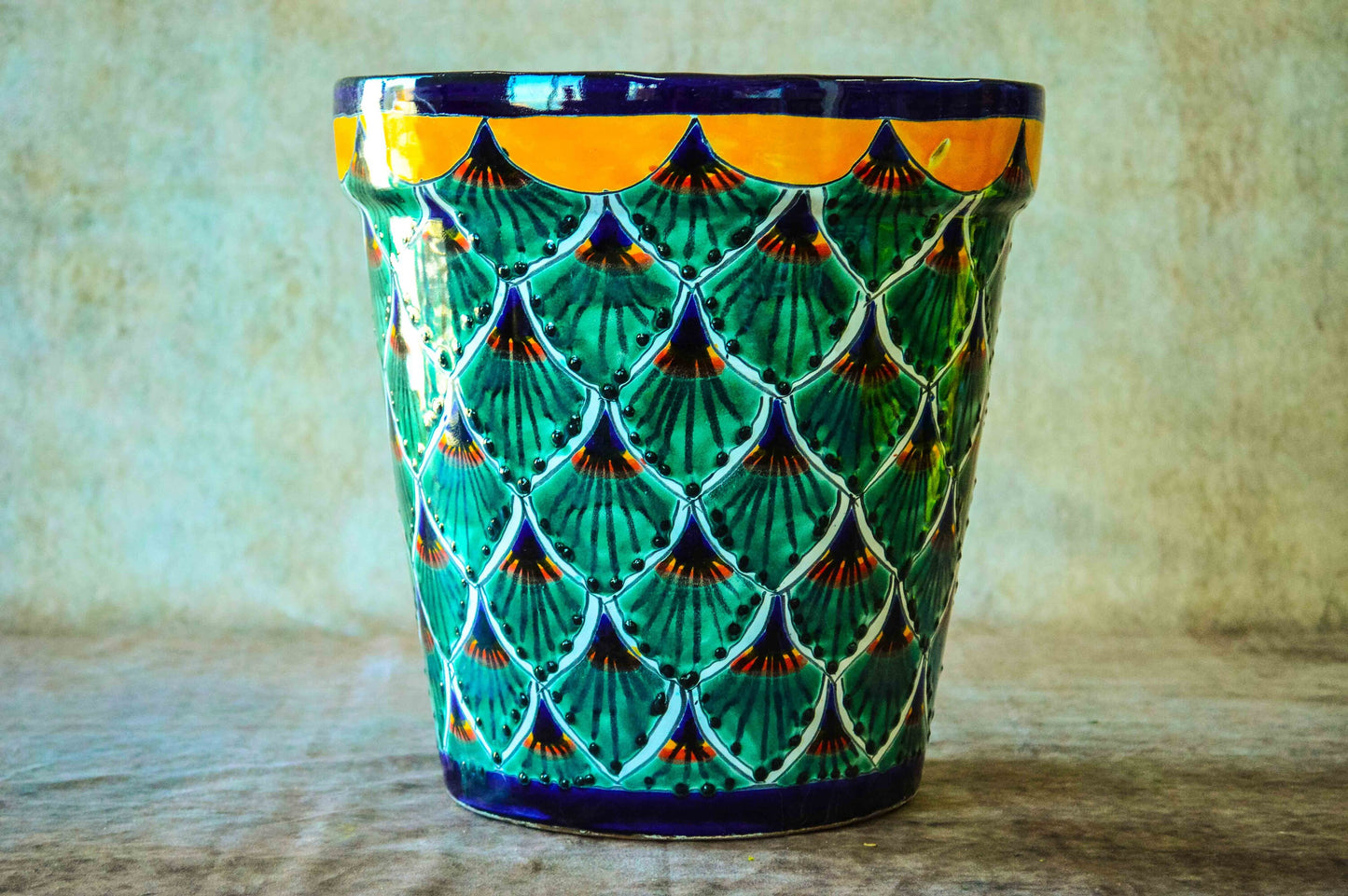 Talavera GREEN PEACOCK Pot