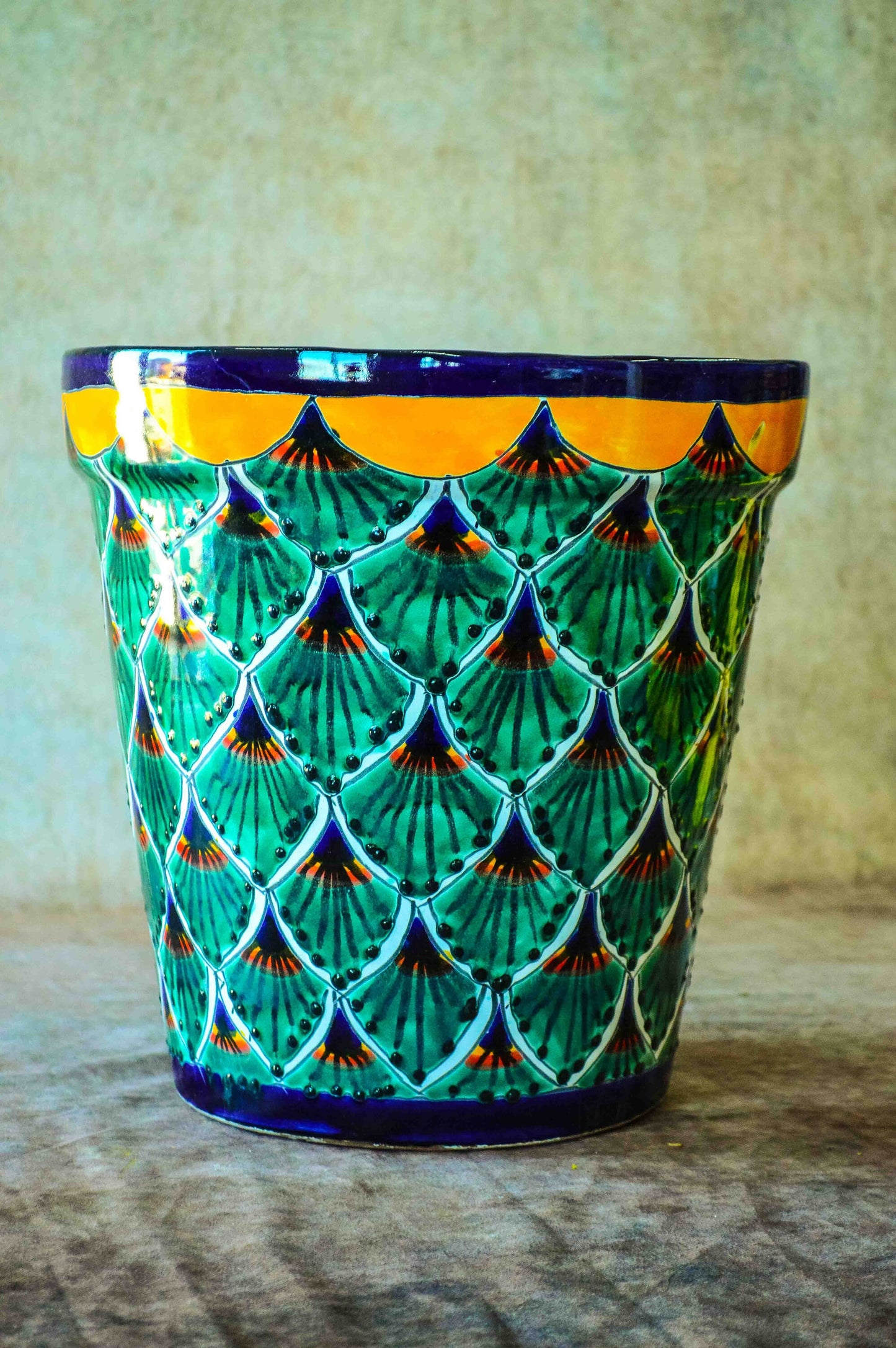 Talavera GREEN PEACOCK Pot