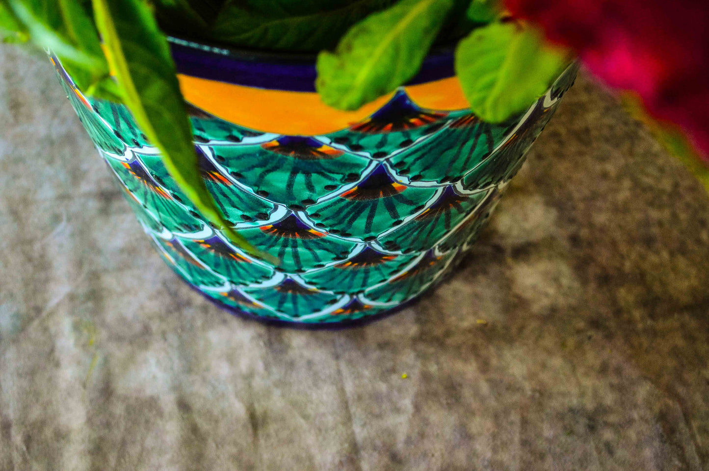 Talavera GREEN PEACOCK Pot