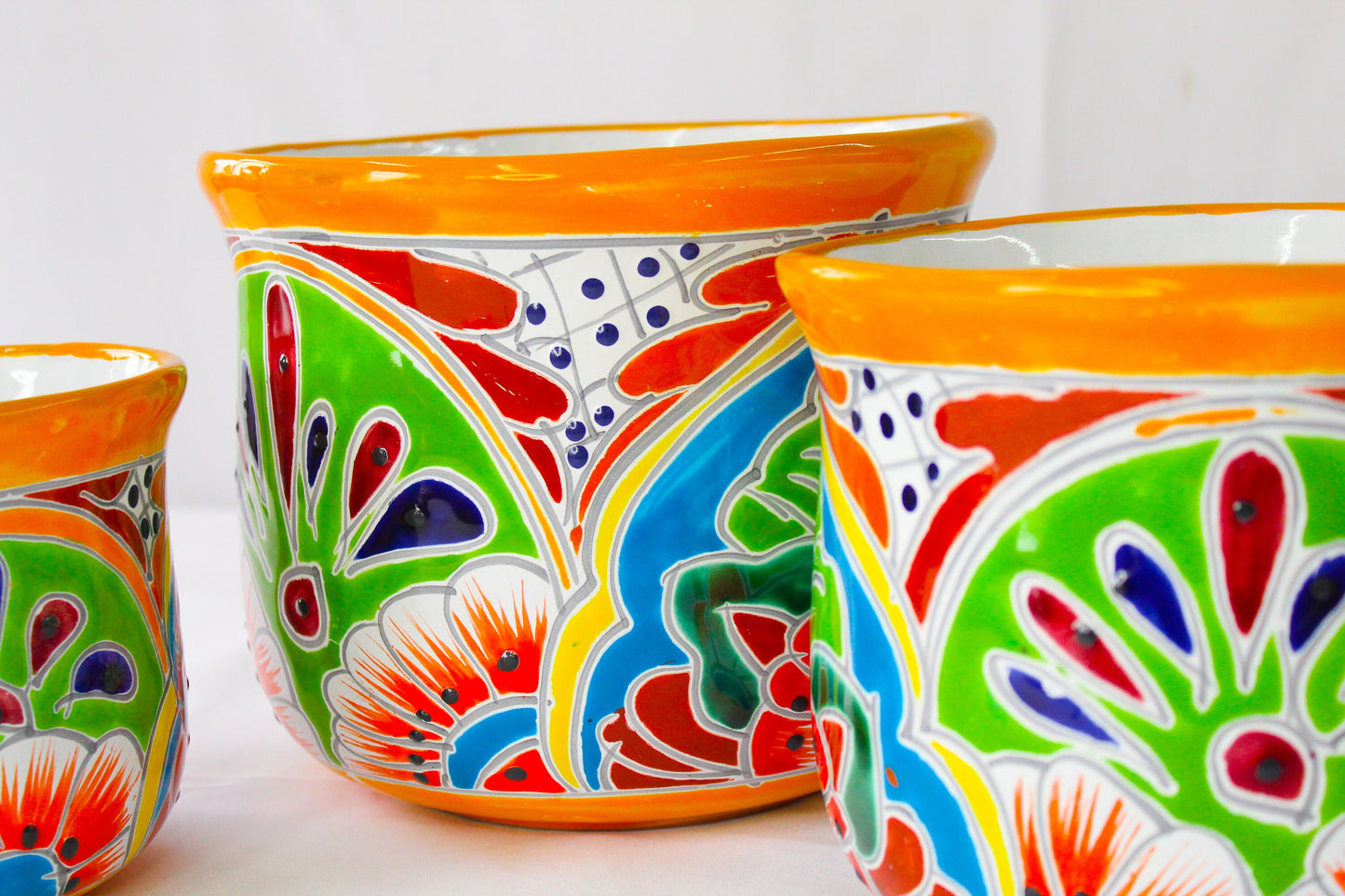 A Set of 3 Talavera pots